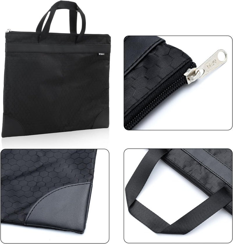 MG 12x15 in Large Zipper Pouch with Handle, A4 Foldable Lightweight Waterproof Oxford Document Storage Bag, File Organizer for Office Travel Books Papers Filing Folder – 1 Pack (Black) - Image 3